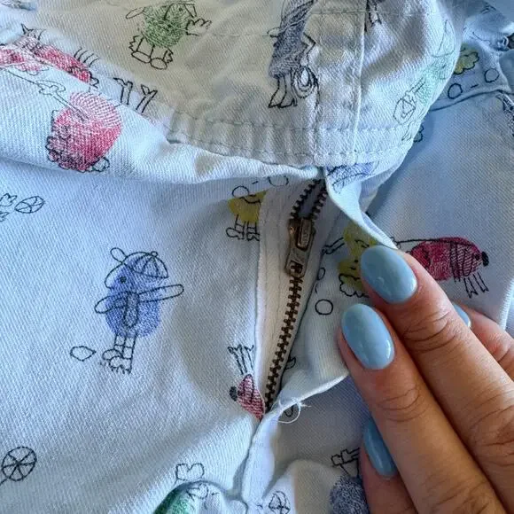 Vintage OshKosh B'Gosh Blue Thumbprint Character Vestbak Short Overalls Size 2 - Picture 6 of 10